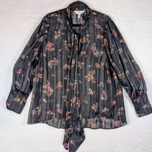 388-Aditionelle Black Floral‎ Women's Blouse